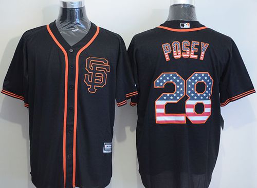 Giants #28 Buster Posey Black USA Flag Fashion Stitched MLB Jersey - Click Image to Close